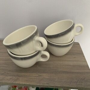4 VTG Homer Laughlin Restaurant Ware Ironstone Coffee Cups White Luster Grey Rim
